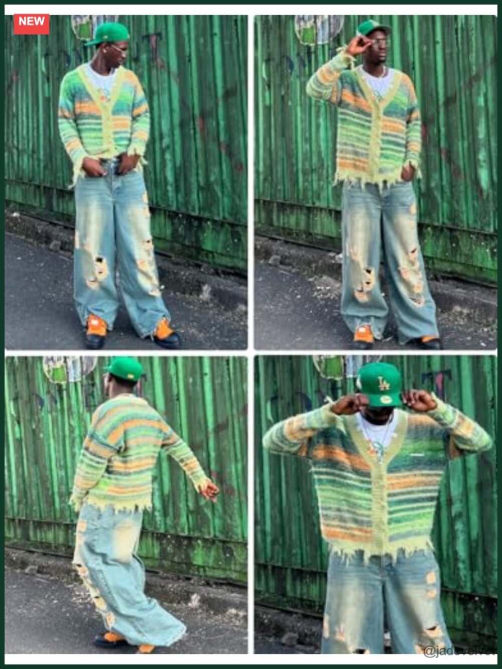 Oversized Fuzzy Striped Cardigan V-Neck Button Down Y2K Sweater - Picture 6 of 7